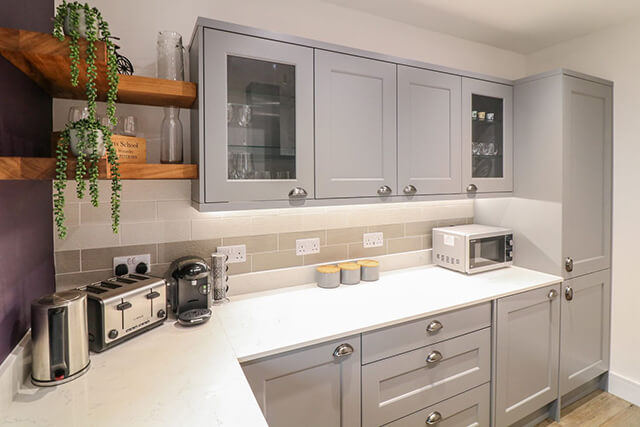 Luxury kitchen at Maple Cottage with coffee machine.