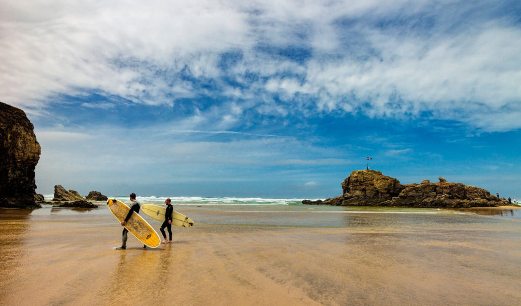 Perranporth Beach surfing