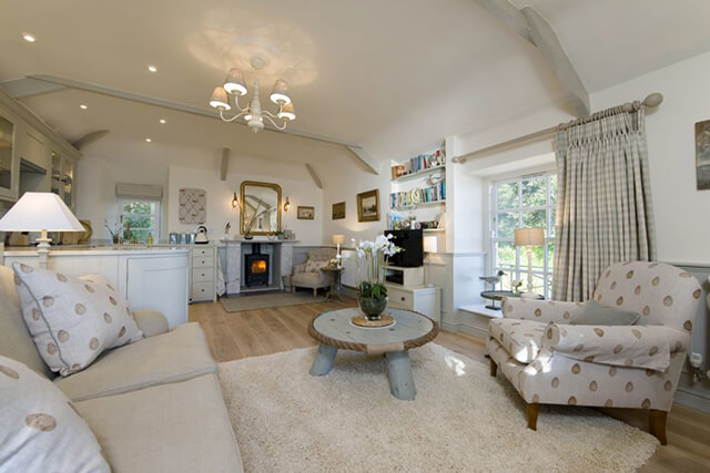 Recently refurbished 5 star holiday cottage - view of the living area and kitchen.