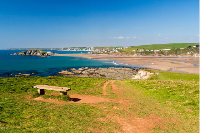 View of Bantham and Bigbury Island from South West Coast Path in South Devon