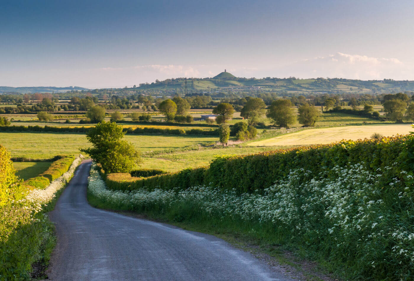 Somerset Levels with Glastonbury Tor in the background.