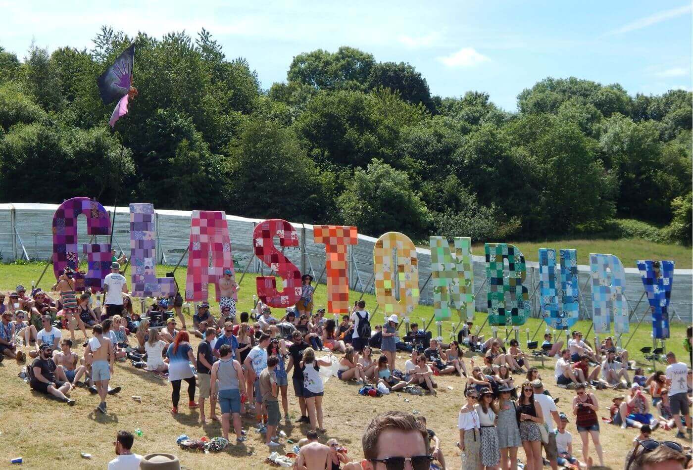 A view of the Glastonbury sign at Glastonbury Festival on Worthy Farm in Somerset.