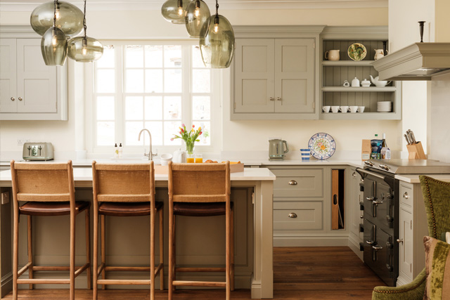 Sunlight coming through a large window in the kitchen of Sandridge Barton, Stoke Gabriel