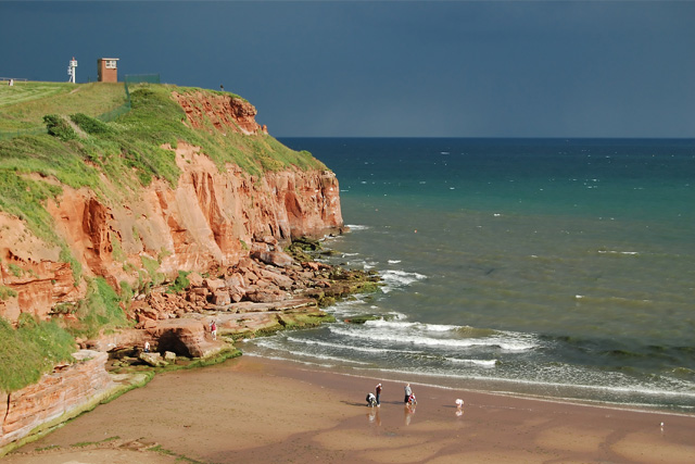 View of the cliffs and out to sea at Sandy Bay, near Exmouth